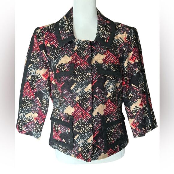 Trina Turk Crop Blazer Jacket Black Red Sz 10 - Picture 1 of 14